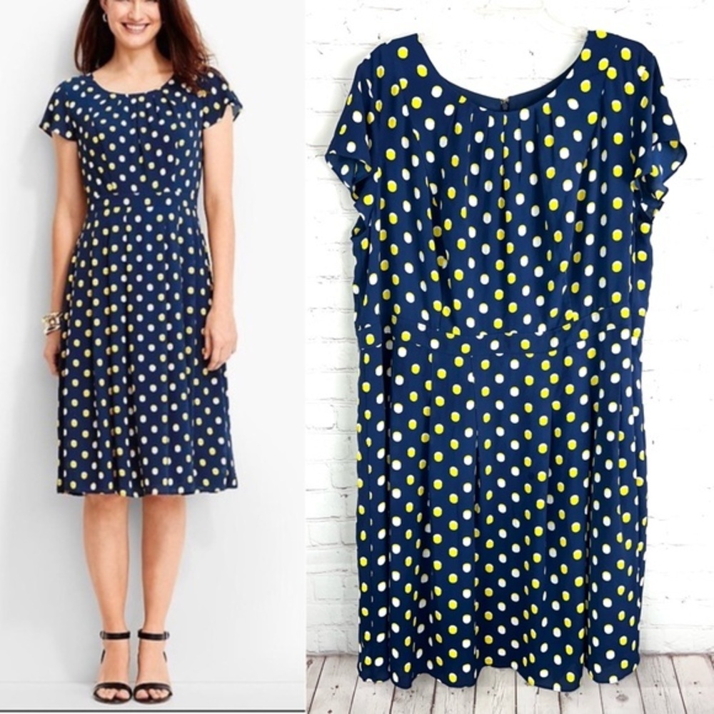 NWT Talbots Plus Size Blue Dress with Yellow Dots 20w 15B